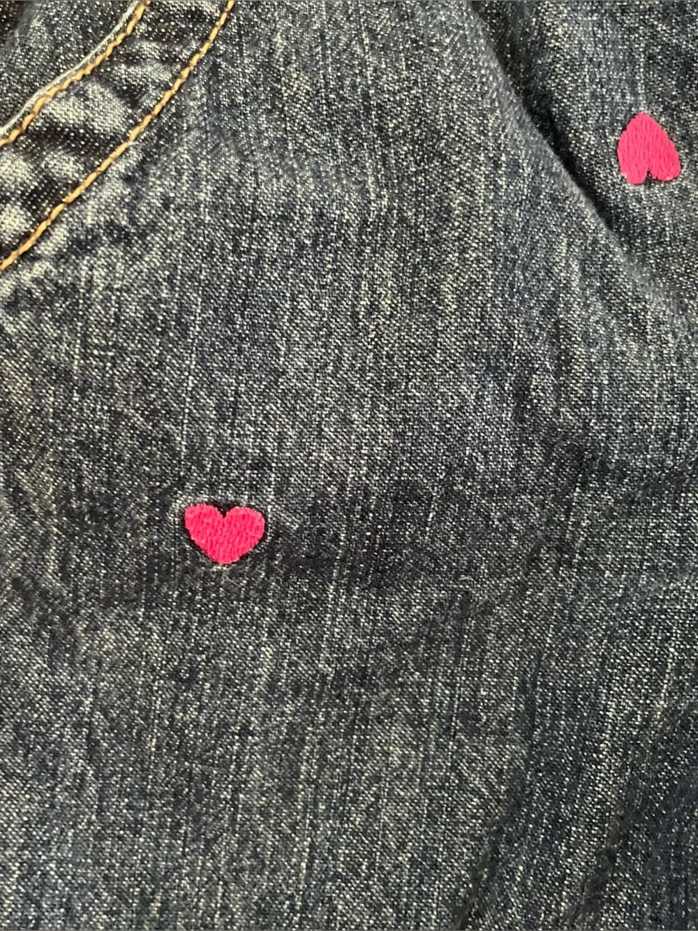 OshKosh B'gosh Dark Blue Denim Overalls with Pink Heart Embroidery